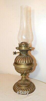 Antique ornate 1800's Hinks & Sons heavy gilt brass glass oil parlor table lamp