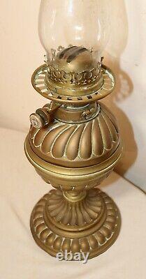 Antique ornate 1800's Hinks & Sons heavy gilt brass glass oil parlor table lamp