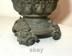 Antique ornate Victorian style reticulated figural electrified oil table lamp
