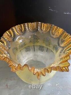 Antique pleated top yellow acid etched oil lamp shade