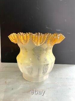Antique pleated top yellow acid etched oil lamp shade
