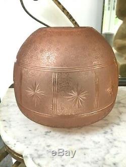 Antique round peach star cut engraved oil lamp shade