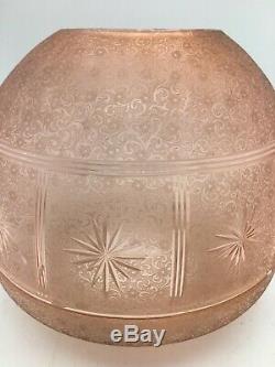 Antique round peach star cut engraved oil lamp shade