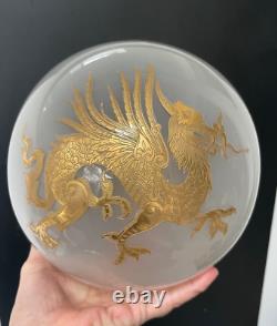 Antique round translucent gold gilt leaf chinese dragon Moderator oil lamp shade