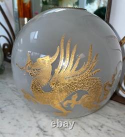 Antique round translucent gold gilt leaf chinese dragon Moderator oil lamp shade