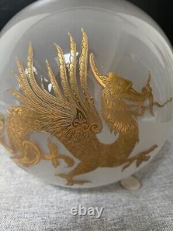 Antique round translucent gold gilt leaf chinese dragon Moderator oil lamp shade