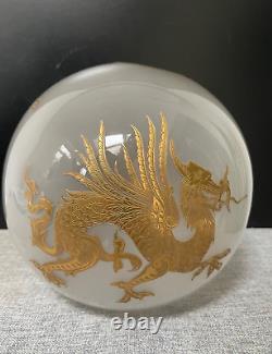 Antique round translucent gold gilt leaf chinese dragon Moderator oil lamp shade