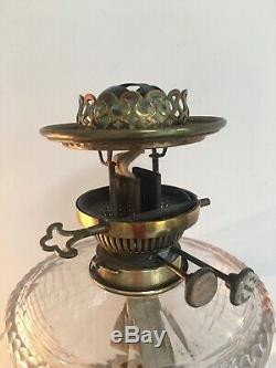 Antique silver plate naturalistic oil lamp bird cut glass hinks