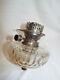 Antique silver plated cut glass oil lamp font with s/p Hinks duplex burner