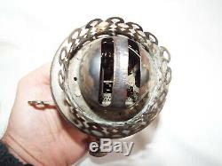 Antique silver plated cut glass oil lamp font with s/p Hinks duplex burner