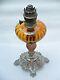 Antique victorian French amber glass, marble & white metal base oil lamp light
