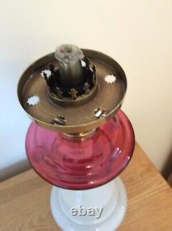 Antique victorian cranberry oil lamp
