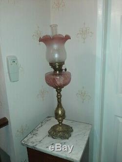 Antique victorian cranberry oil lamp super a1 condition absolutely mint