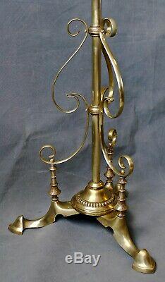 Antique victorian solid brass standard floor lamp telescopic oil lamp tripod