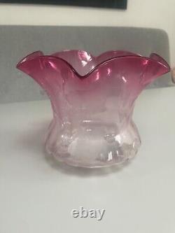 Antique wavy top cranberry acid etched oil lamp shade