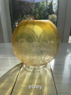 Antique yellow oil lamp shade round, acid etched
