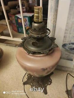 AntiqueGONE WITH THE WIND PARLOR BANQUET oil LAMP GWTW FLOWERElectrified