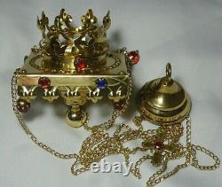 Antiques Shape Censer Lampatka Icon Lamp Russia Orthodox Church Brass