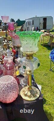 Art Nouveau Victorian Brass/Glass Oil/Paraffin/Kerosene Lamp, Chimney, Shade