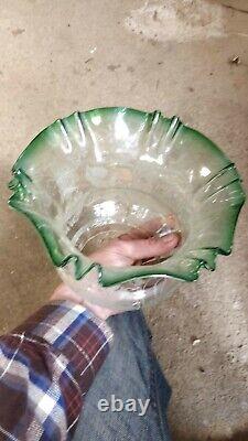 Art Nouveau Victorian Green Acid Etched Glass Oil Lamp Shade 4 fitter perfect