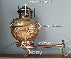 Atq 1890's Bradley & Hubbard Embossed Kerosene Oil Lamp Converted Wall Sconce