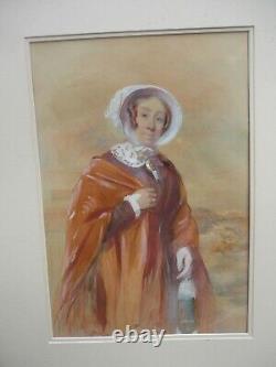 Attr George Richmond mystery portrait lady in landscape holding a lamp. Victorian