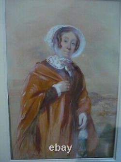 Attr George Richmond mystery portrait lady in landscape holding a lamp. Victorian