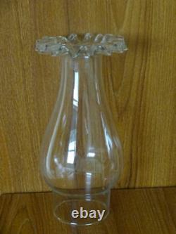 BEADED CRIMP TOP OIL LAMP CHIMNEY Clear Glass 8.5 X 2.5 NEW