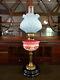BEAUTIFUL 19thc VICTORIAN PINK & BLUE TWIN BURNING TABLE OIL LAMP SUPERB