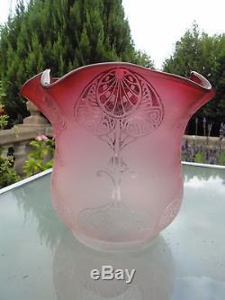 Beautiful Victorian Etch Cranberry Oil Lamp Shade