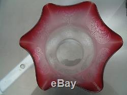 Beautiful Victorian Etch Cranberry Oil Lamp Shade