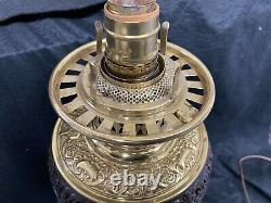Banquet Lamp Alabaster Cast Iron Base Brass Font Oil Converted Victorian