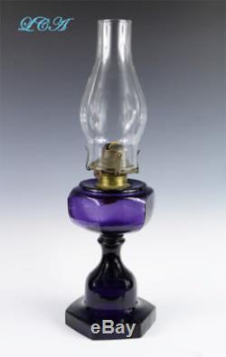 Beautiful ANTIQUE Victorian OIL LAMP deep Loly Pop PURPLE hand blown ORIGINAL