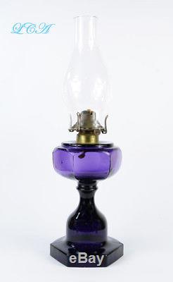 Beautiful ANTIQUE Victorian OIL LAMP deep Loly Pop PURPLE hand blown ORIGINAL