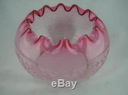 Beautiful Antique Victorian Cranberry Tinted Finely Moulded Oil Lamp Shade