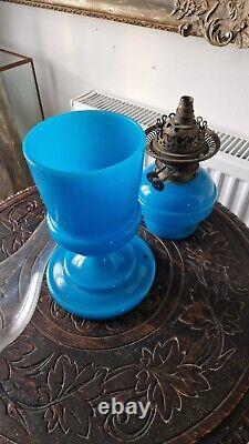 Beautiful Blue Glass Oil Lamp Glass Castle MarkLamp Best British Make F