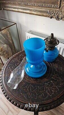 Beautiful Blue Glass Oil Lamp Glass Castle MarkLamp Best British Make F