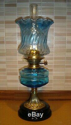 Beautiful Blue Glass Victorian Oil Lamp