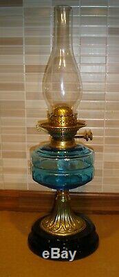 Beautiful Blue Glass Victorian Oil Lamp