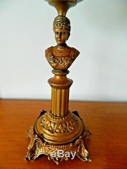 Beautiful Copper/ Brass and Glass OIL LAMP with Bust of Queen Alexandra c 1900