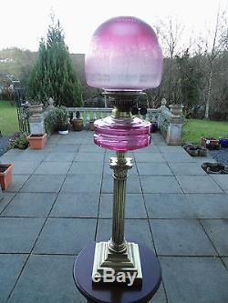 Beautiful Victorian 29 Tall Beehive Shade Cranberry Duplex Oil Lamp