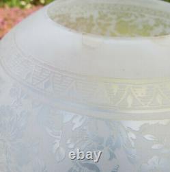 Beautiful Victorian Deep Etched Floral Glass Oil Lamp Globe / Shade, 4 fitter