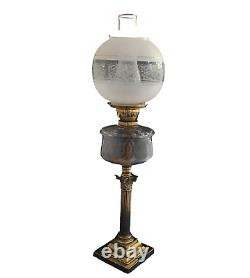 Beautiful Victorian Double Burner Corinthian Column Oil Lamp