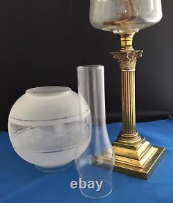 Beautiful Victorian Double Burner Corinthian Column Oil Lamp