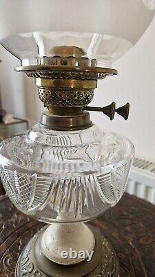 Beautiful Victorian Glass & Brass Oil Lamp H55CM