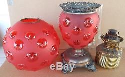 Beautiful Victorian Gone With Wind Kerosene Oil Banquet Lamp Red Bullseye Glass