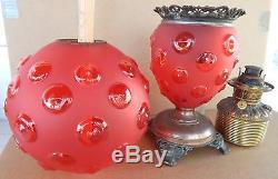 Beautiful Victorian Gone With Wind Kerosene Oil Banquet Lamp Red Bullseye Glass