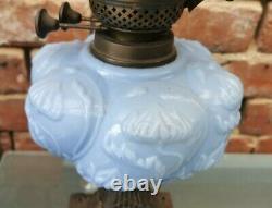 Beautiful Victorian Oil Lamp Baby Blue Font Bees & Hives Engraved On Base 51cms