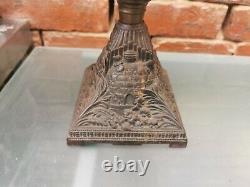 Beautiful Victorian Oil Lamp Baby Blue Font Bees & Hives Engraved On Base 51cms