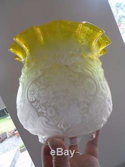 Beautiful Victorian Quality Lemon /yellow Duplex Oil Lamp Shade